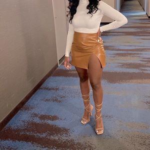 Lulus Camel Brown Vegan Leather Mini Skirt